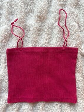 Zara Hot Pink Ribbed Crop Top with Thin Straps